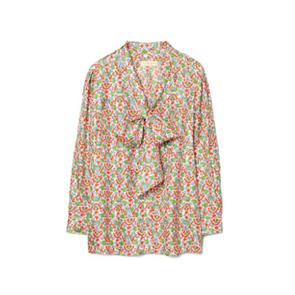 Tory Burch Floral Silk Removable Bow Blouse